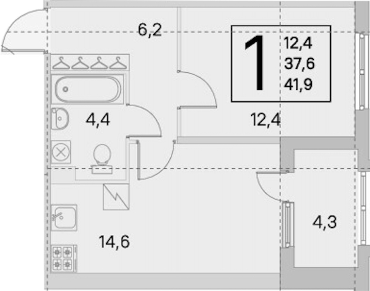 1-комнатная квартира 37.6 м², 1/5 эт., ЖК «ЮгТаун. Олимпийские кварталы»